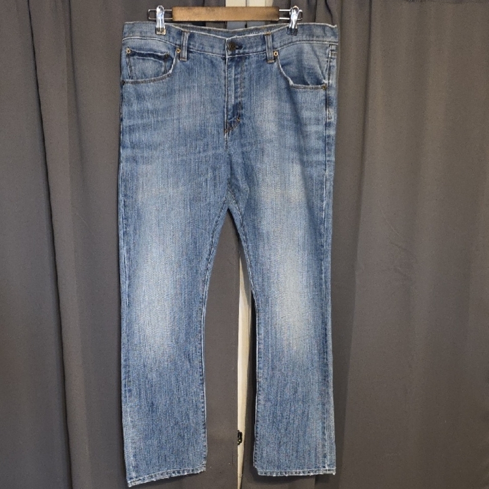 GAP Men's Slim Straight Blue Jeans Distressed‎ (Hems) Sz 38x32 GUC